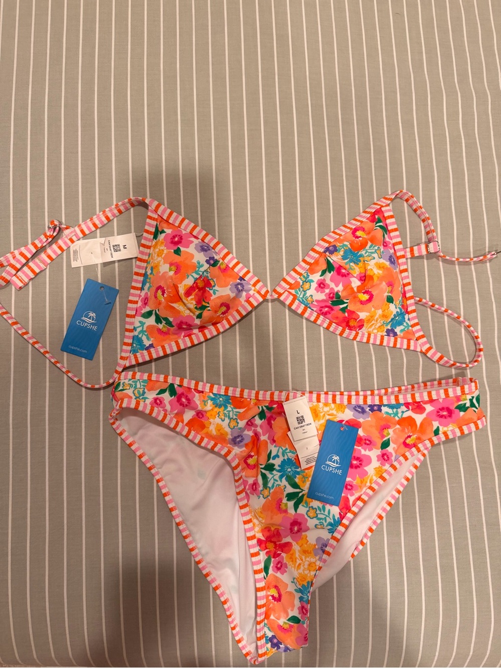 Cupshe Women Orange Multi Floral Triangle Bikini